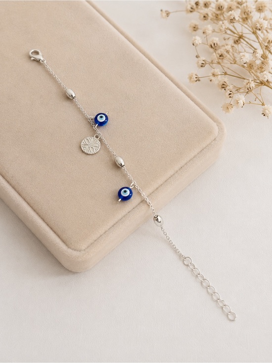 Jewelry - Silver Evil Eye Charm Bracelet in Blue and White